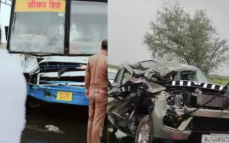 धार्मिक दर्शन के लिए जा रहे परिवार की रोडवेज बस से जबरदस्त भिड़ंत,4 की मौके पर ही मौत,कई घायल.