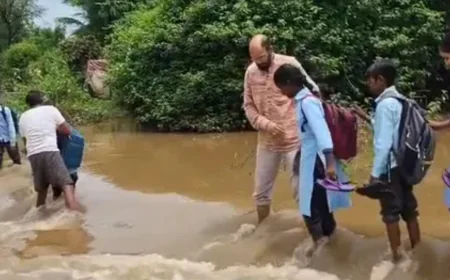 बच्चों की जान जोखिम में: अधूरी पुलिया के कारण नदी पार कर स्कूल जाने को मजबूर