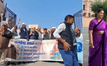 मनरेगा को लेकर विधानसभा गेट पर कांग्रेस का अनोखा विरोध, गैंती-फावड़े लेकर पहुंचे विधायक.