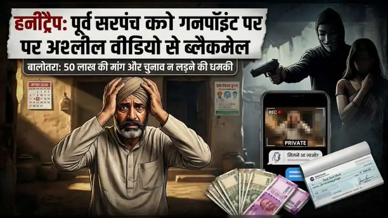 सरपंच का चुनाव लड़ा तो अश्लील वीडियो वायरल कर देंगे...' बालोतरा में पूर्व सरपंच का हनीट्रैप, गनपॉइंट पर 50 लाख की फिरौती